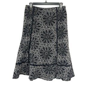 East‎ 5th Velvet Burnout Floral design A-Line Skirt Ruffle Hem Gray/Black Size 6